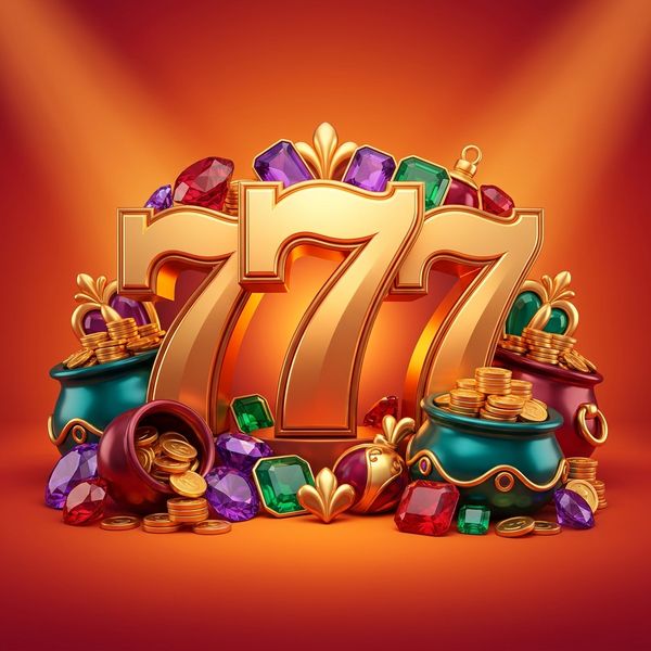 Gold 3D numerals with treasure pots on jewel-toned backdrop